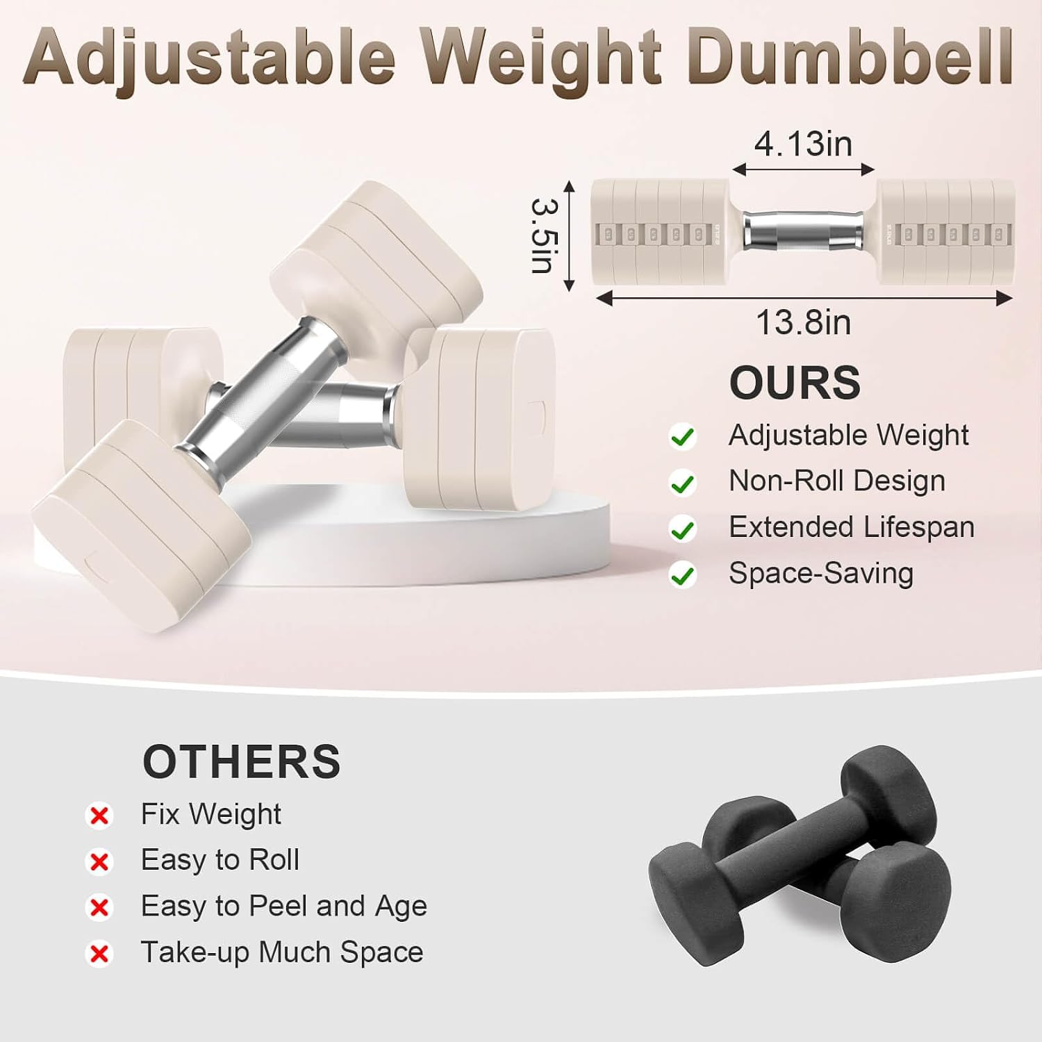 30.8LB 6 Levels Adjustable Dumbbell Set for Home Gym