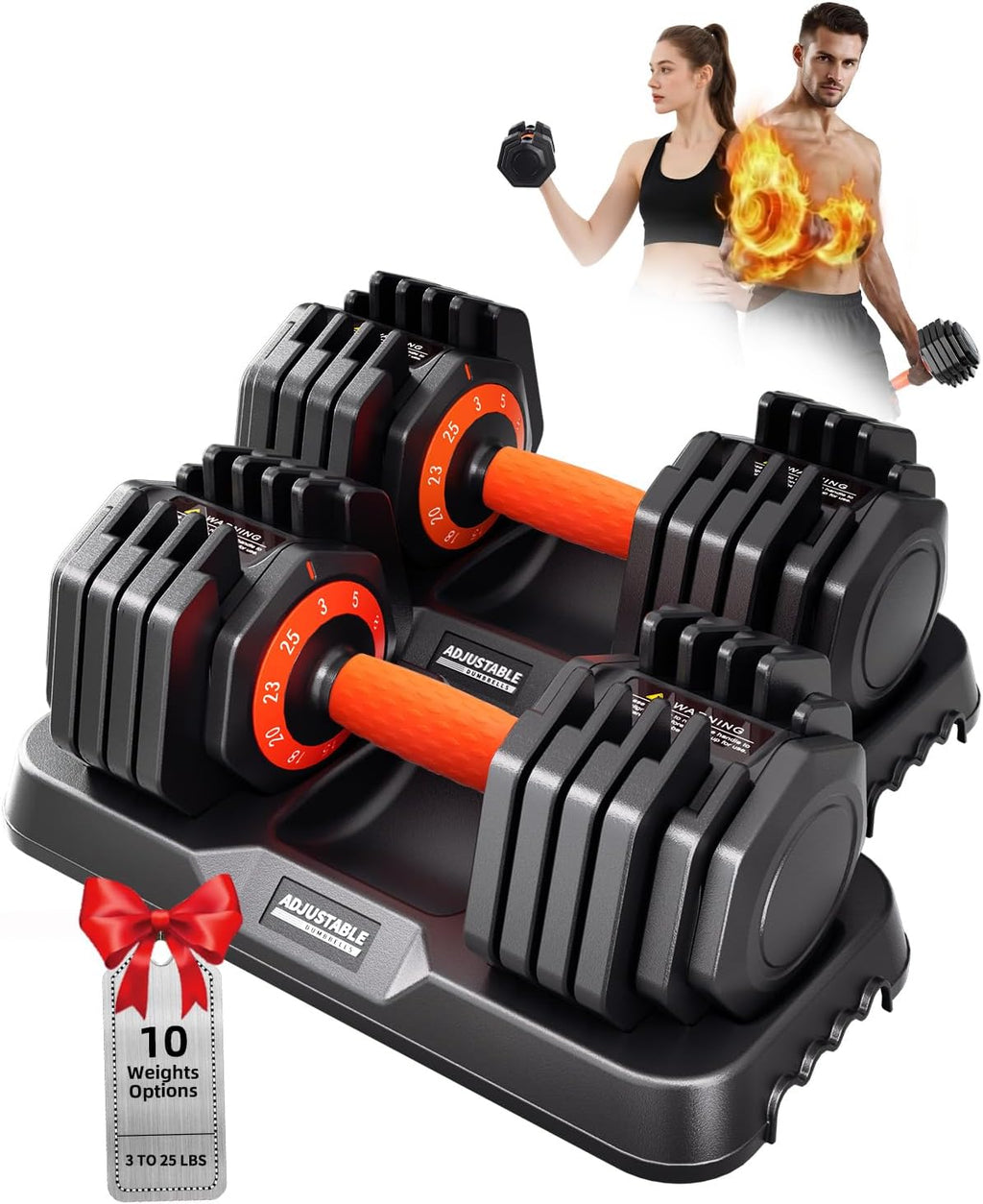 25/50LBS Upgrade 10-in-1 Quick Dial Adjustable Dumbbell Set
