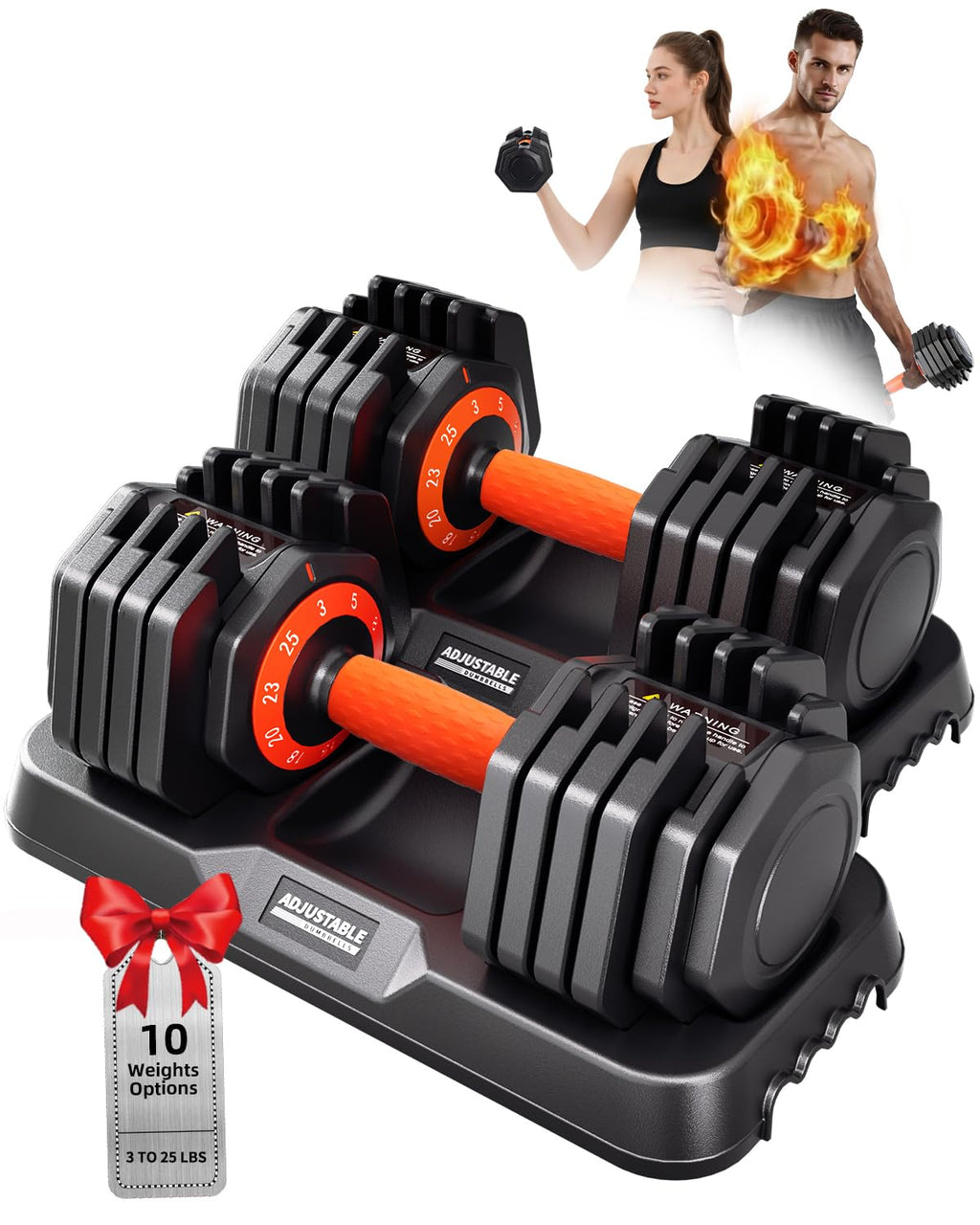25/50LBS Upgrade 10-in-1 Quick Dial Adjustable Dumbbell Set
