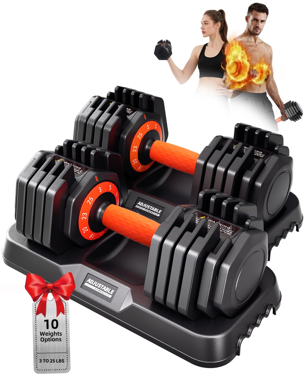 25/50LBS Upgrade 10-in-1 Quick Dial Adjustable Dumbbell Set