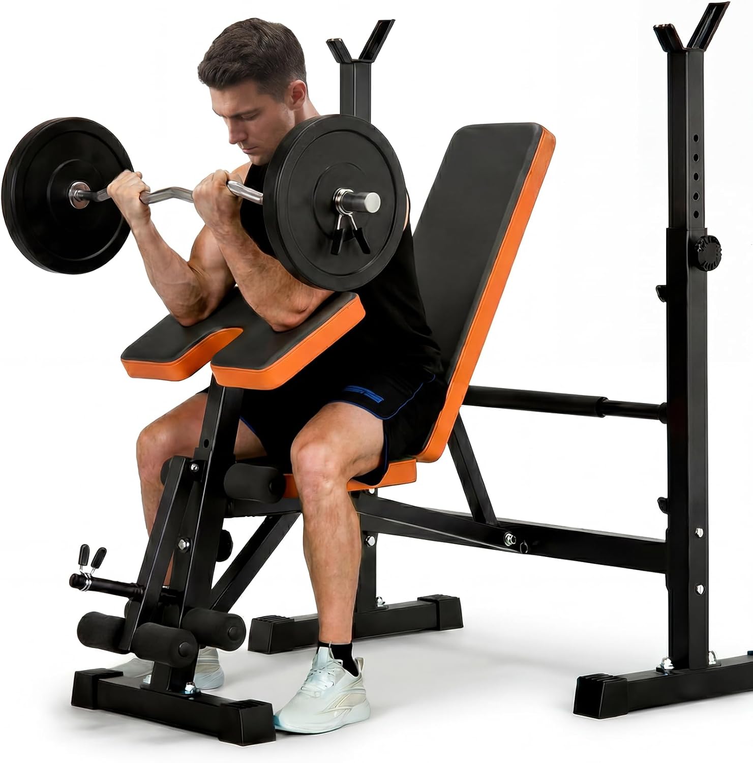 6-in-1 Foldable Beginner Weight Bench with Squat Rack