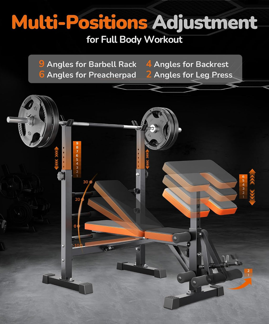 6 in 1 Multi-Function Weight Bench Set with Squat Rack