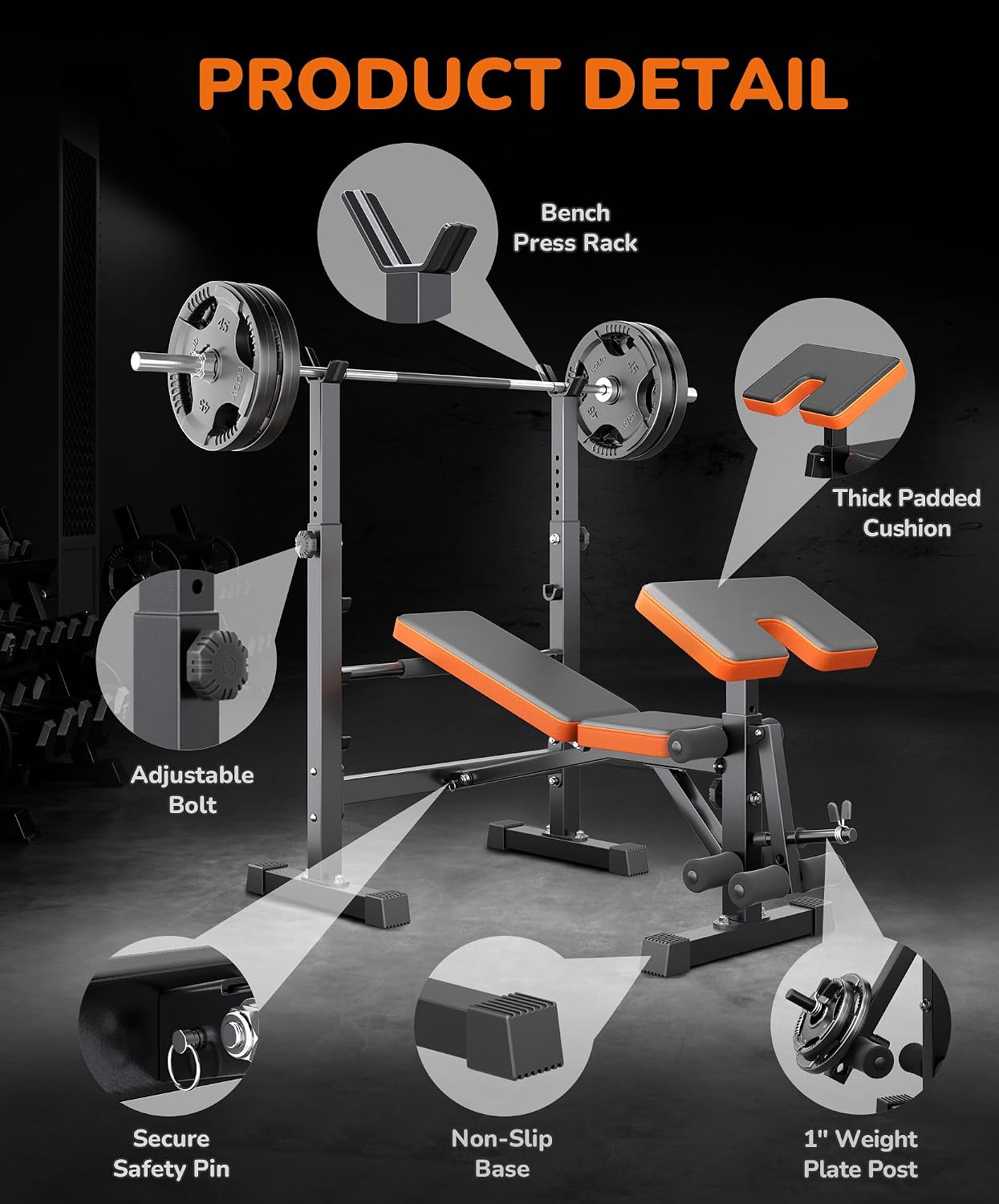 6 in 1 Multi-Function Weight Bench Set with Squat Rack