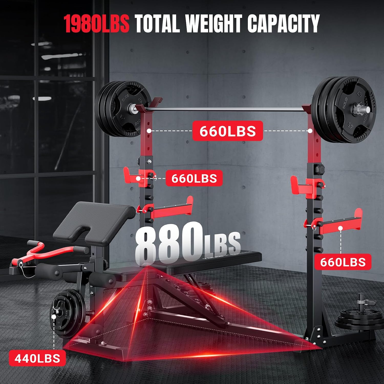 Adjustable Olympic Weight Bench Rack with Multi Training Attachments