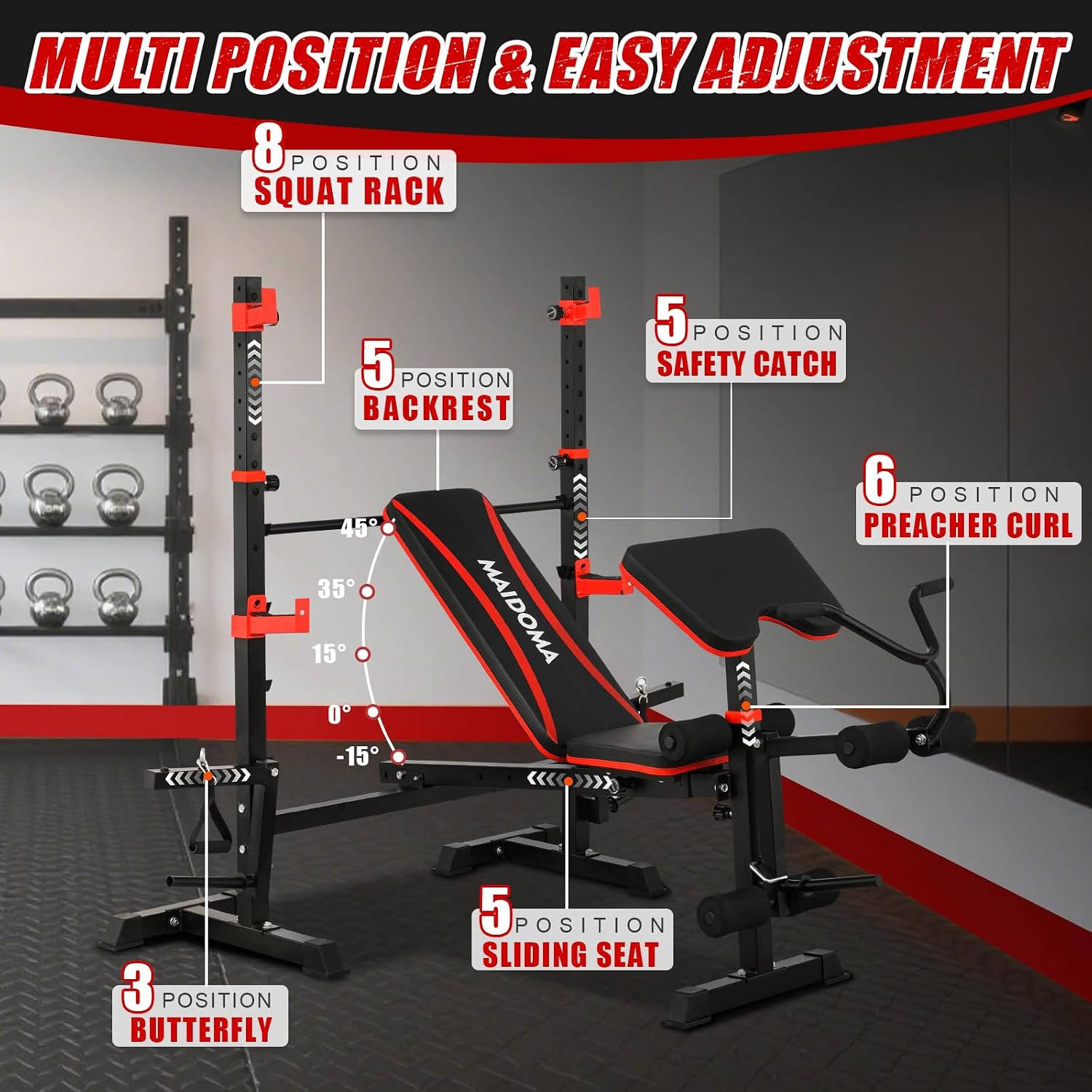 1500LBS Foldable 8 IN 1 Multifunction Weight Bench Set US Stock