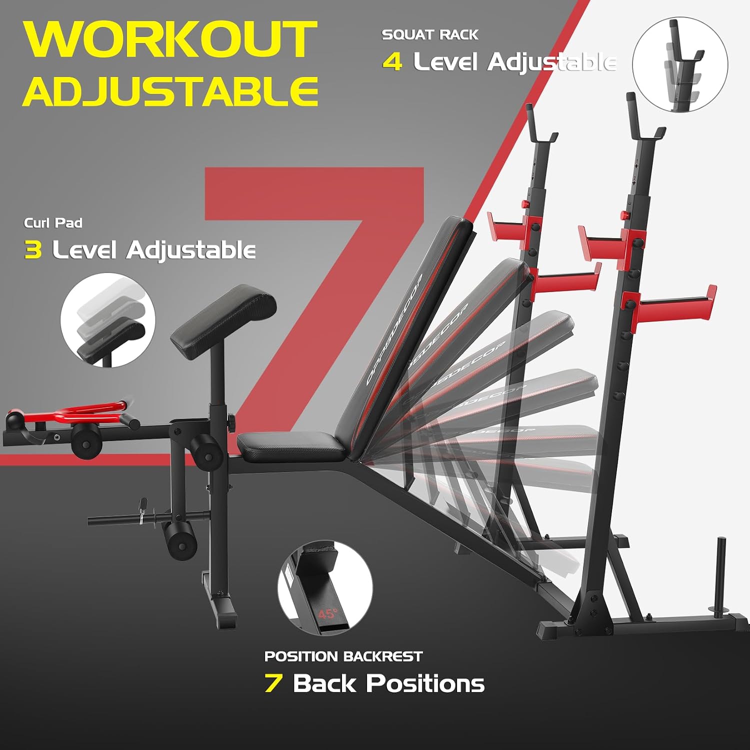 900LBS Multifunction Weight Bench Set with Squat Rack