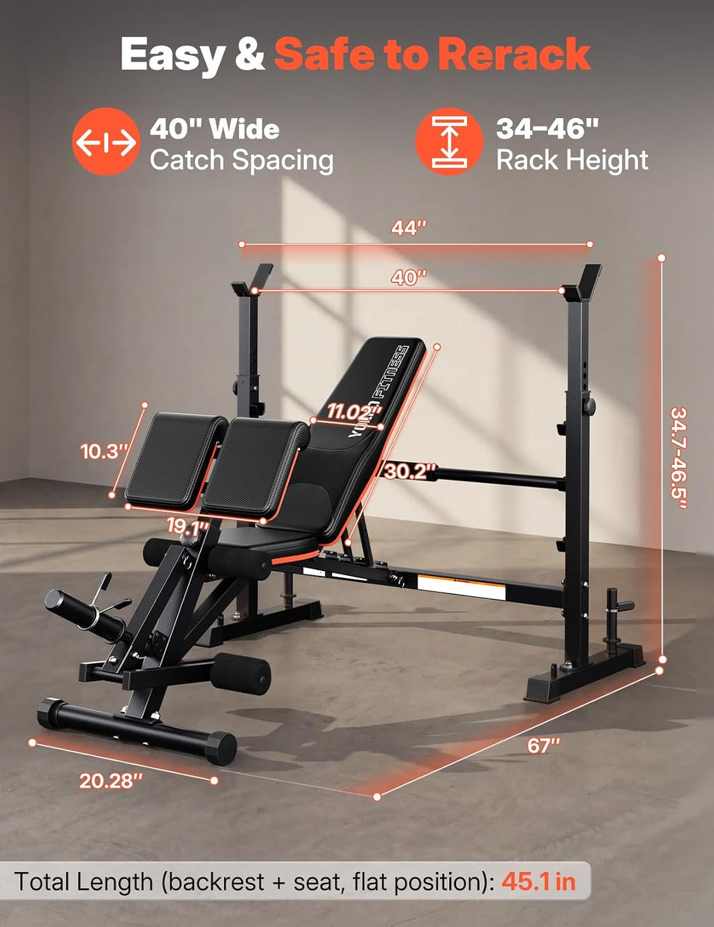 1870LBS Foldable Olympic Weight Bench Multifunction Set