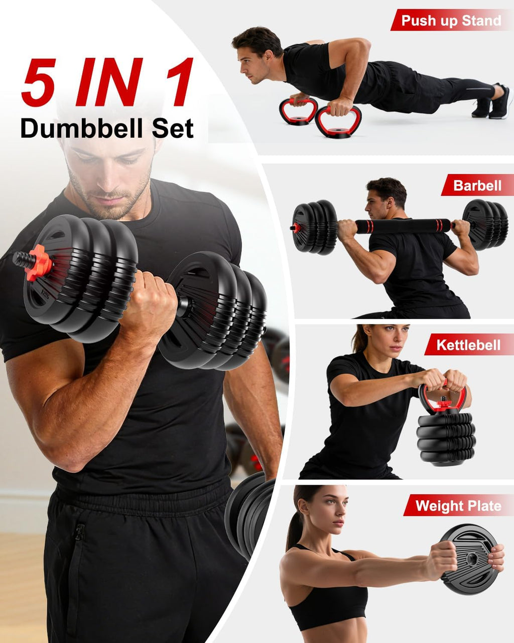 5-in-1 Multi Functional Adjustable Dumbbell Set with Connector