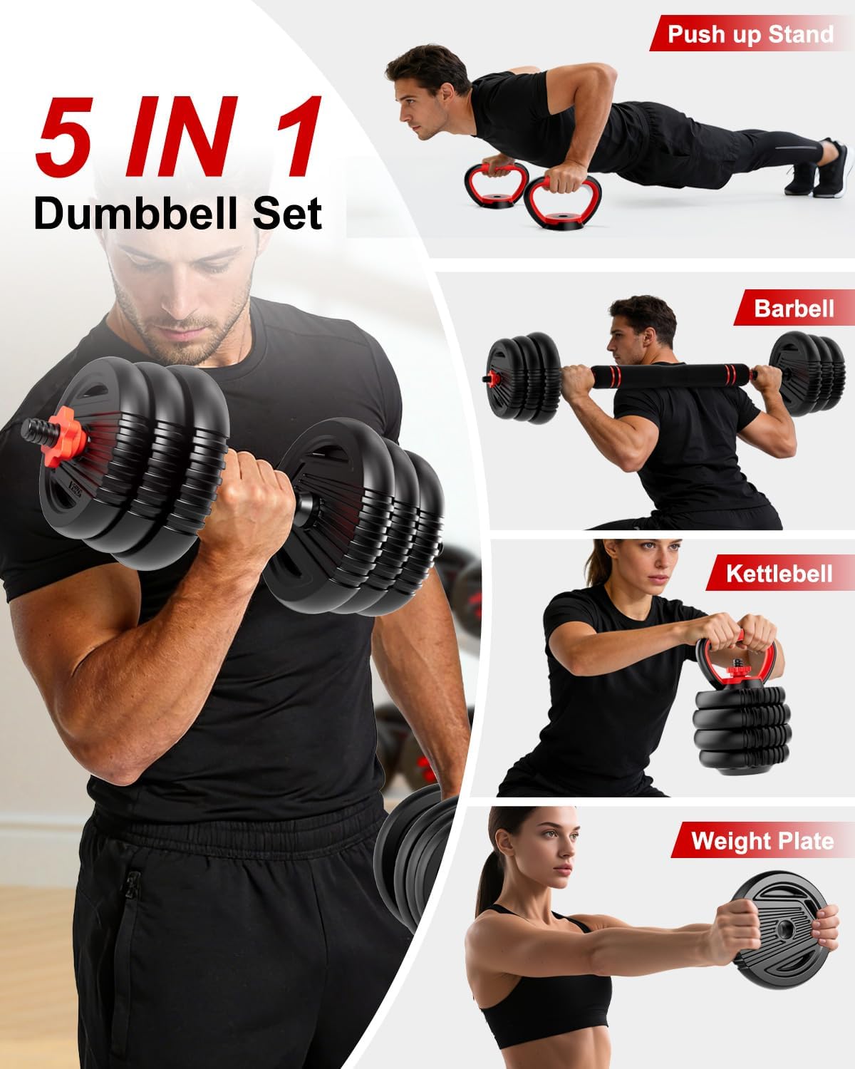 5-in-1 Multi Functional Adjustable Dumbbell Set with Connector