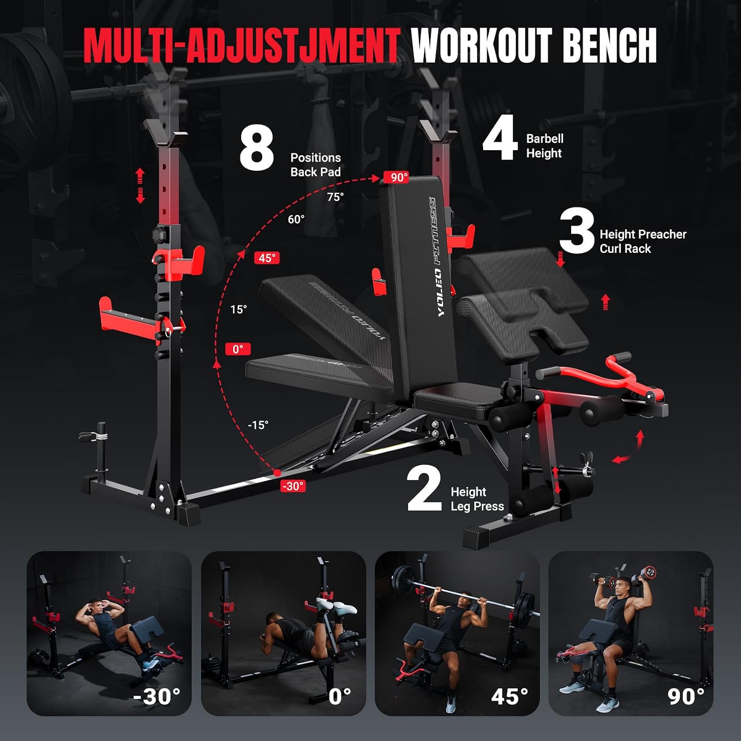 Adjustable Olympic Weight Bench Rack with Multi Training Attachments