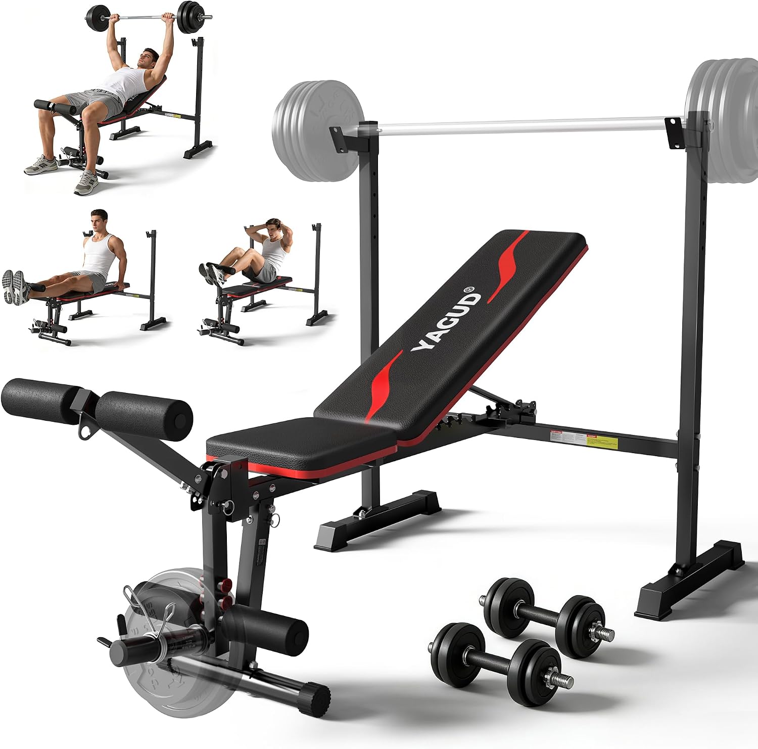 880LBS Fast Foldable Weight Bench with Barbell Rack & Leg Extension