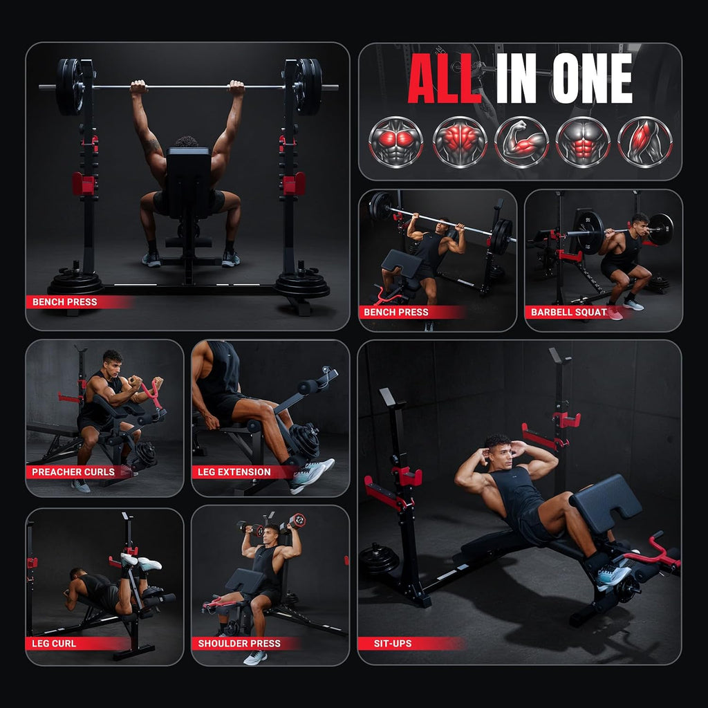 Adjustable Olympic Weight Bench Rack with Multi Training Attachments