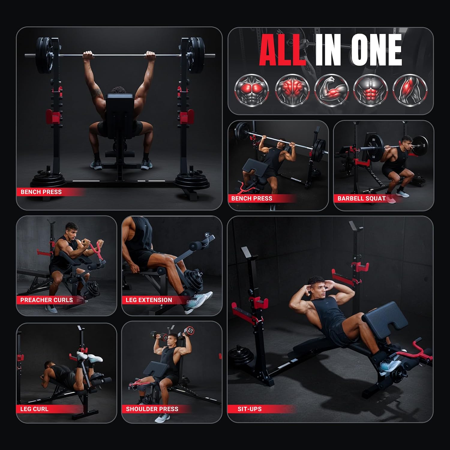 Adjustable Olympic Weight Bench Rack with Multi Training Attachments