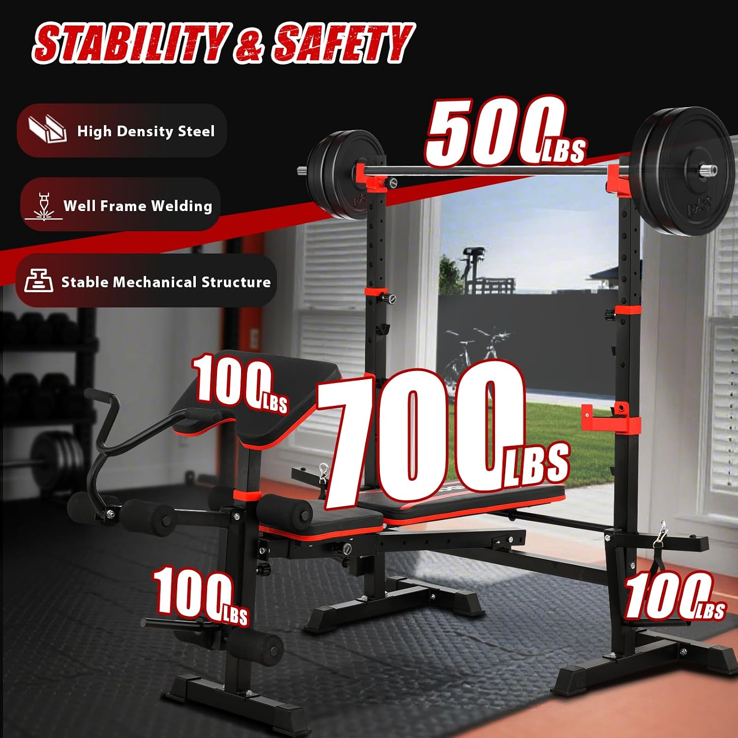 1500LBS Foldable 8 IN 1 Multifunction Weight Bench Set US Stock