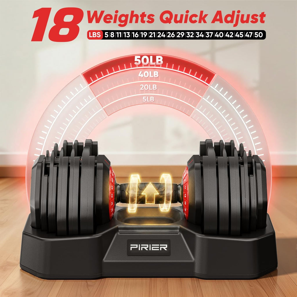 50LB 18-in-1 One-Hand Twist Adjustable Dumbbell Set