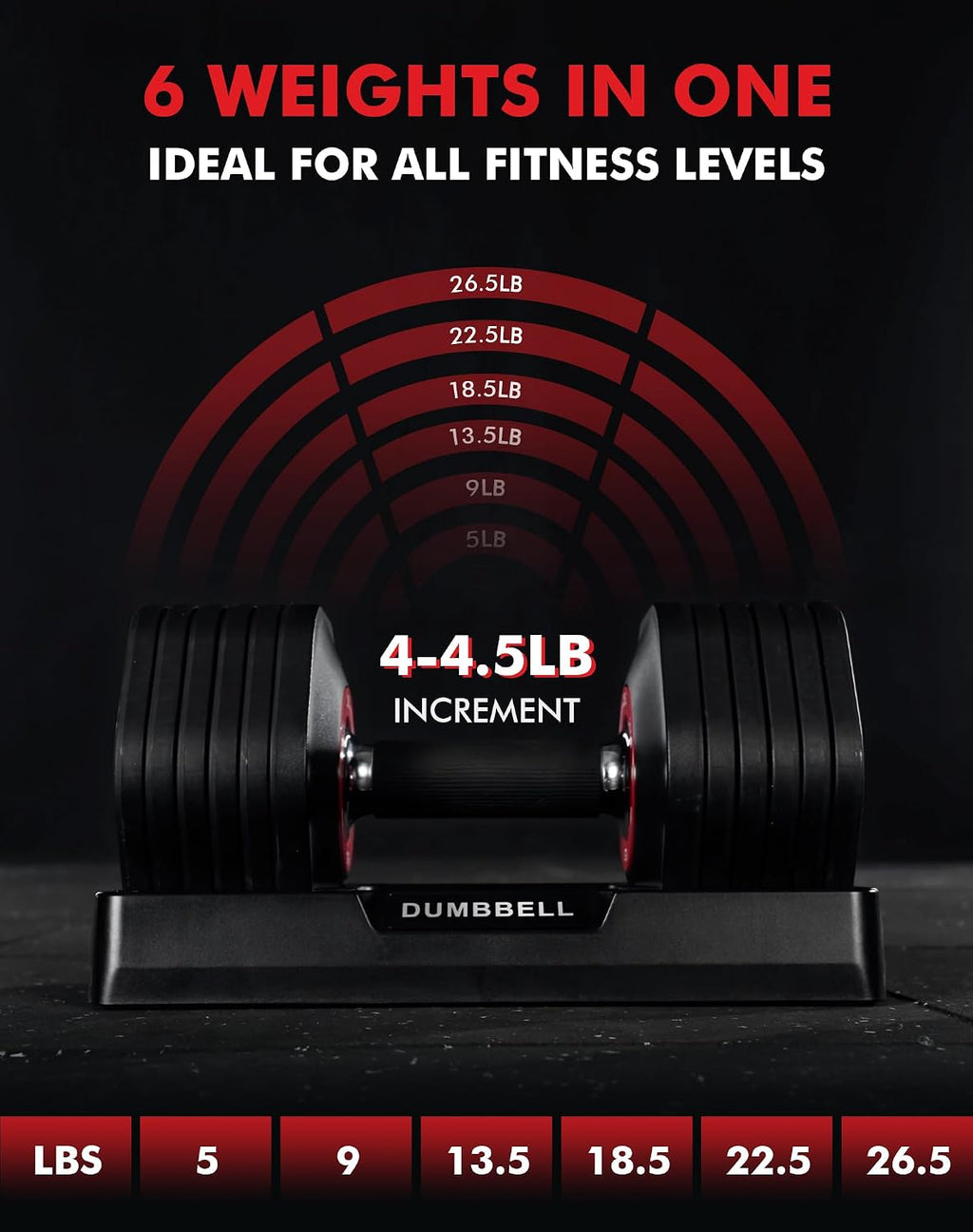 26.5LBS Pair 6-in-1 Hex Adjustable Dumbbell Set with Storage Box
