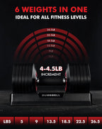 26.5LBS Pair 6-in-1 Hex Adjustable Dumbbell Set with Storage Box