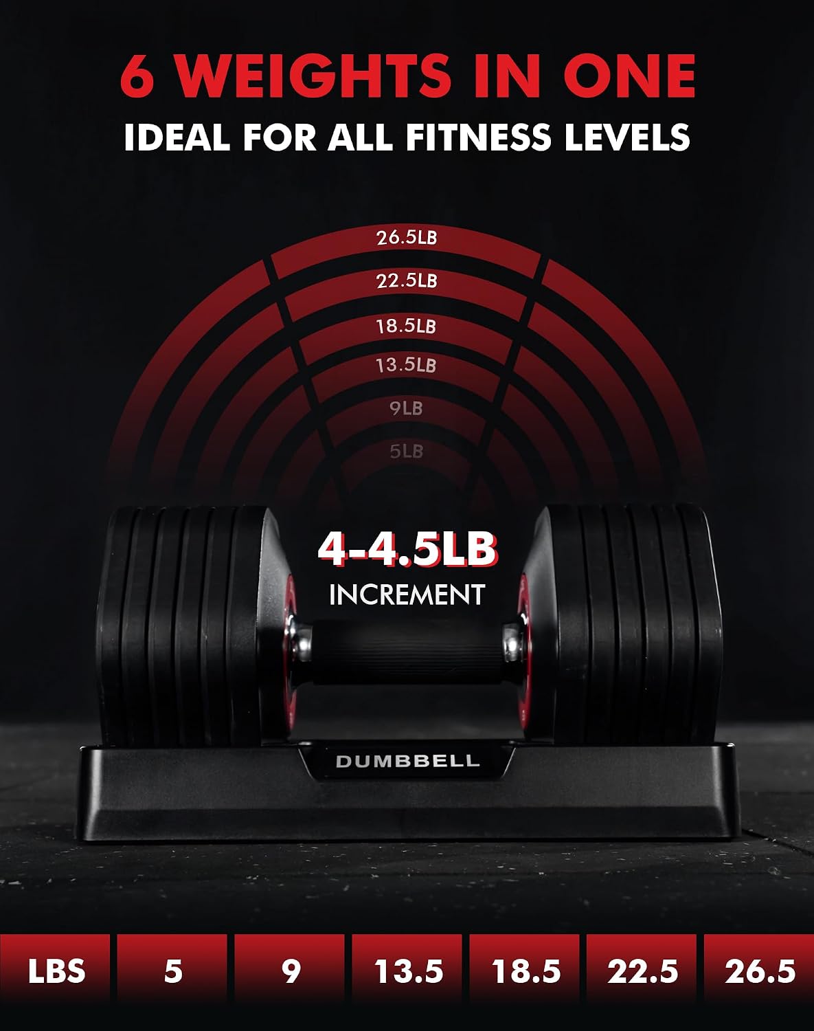 26.5LBS Pair 6-in-1 Hex Adjustable Dumbbell Set with Storage Box