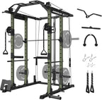 Mikolo Power Cage, Power Rack with Cable Crossover System, 1500LBS Squat Rack with LAT Pull Down System, Workout Cage with Pulley System for Fitness Home Gym