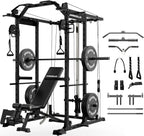 Mikolo Power Cage, Power Rack with Cable Crossover System, 1500LBS Squat Rack with LAT Pull Down System, Workout Cage with Pulley System for Fitness Home Gym