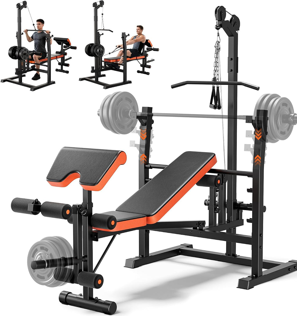 9-in-1 Multi-Function Olympic Weight Bench with Lat Pulldown & Squat Rack