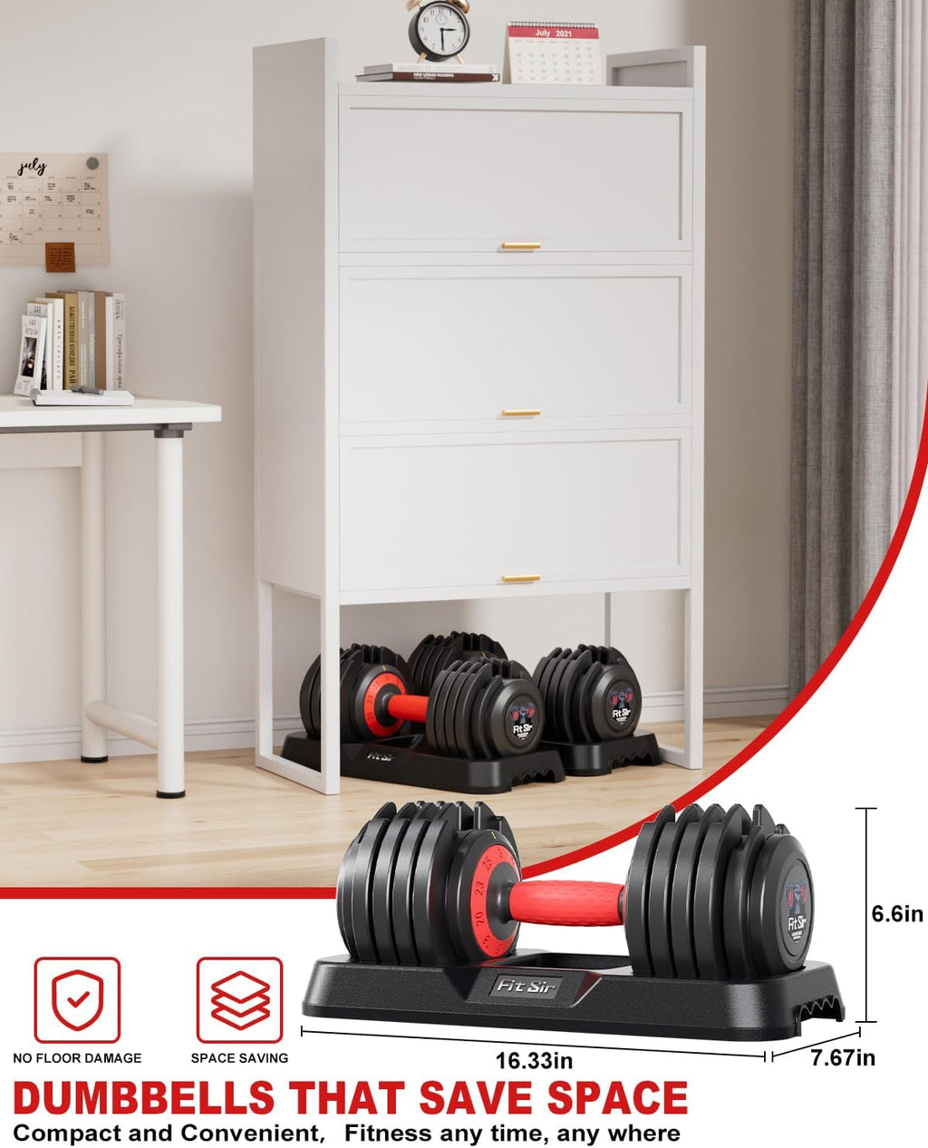 10-in-1 Fast Adjust Adjustable Dumbbell Set with Storage Tray