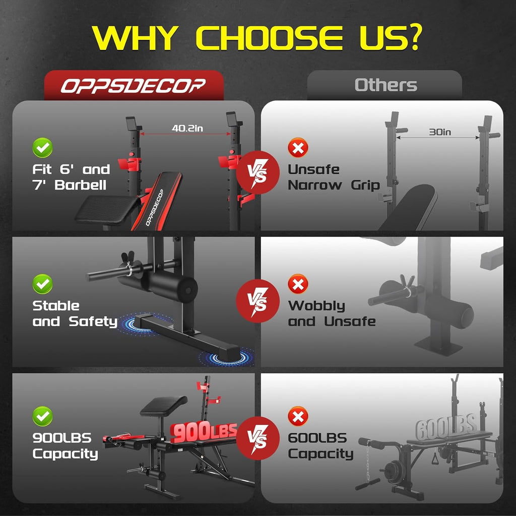900LBS Multifunction Weight Bench Set with Squat Rack