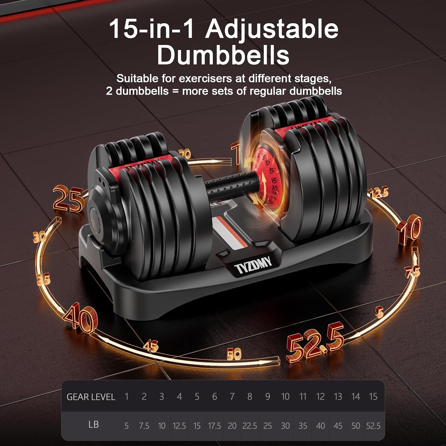 105LBS Pair 15-in-1 Adjustable Dumbbell Set