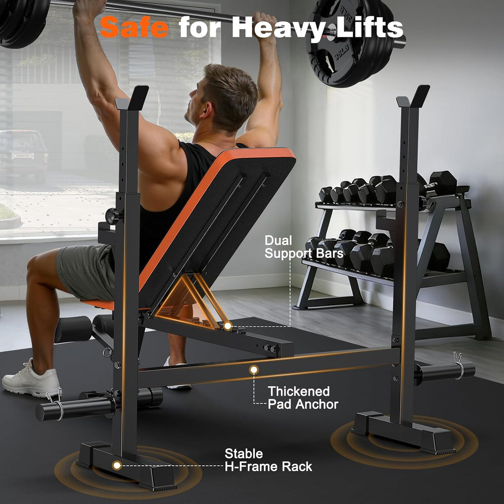 770LBS Adjustable Weight Bench with Squat Rack