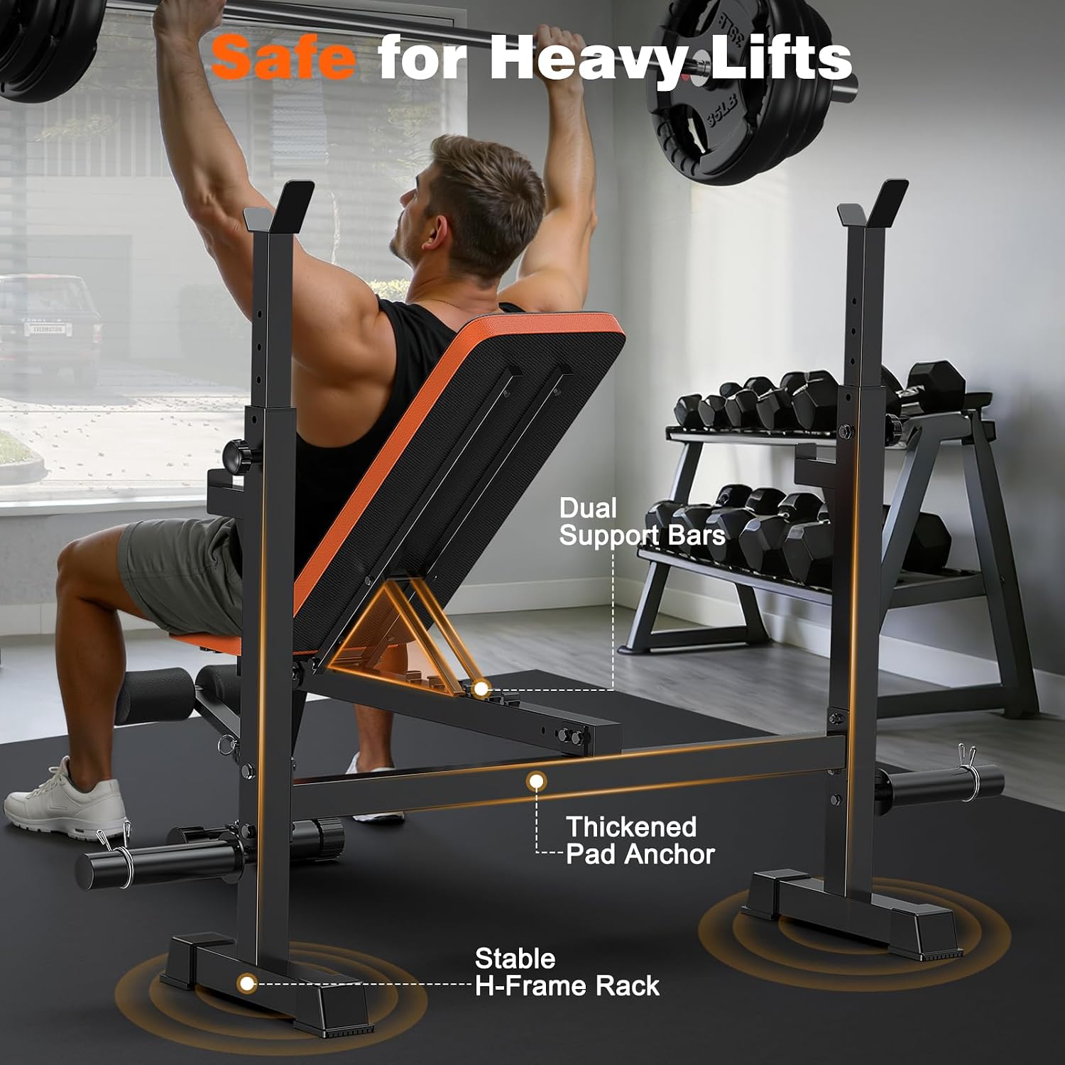 770LBS Adjustable Weight Bench with Squat Rack