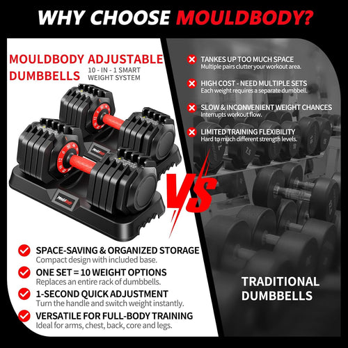 25/50LBS Pair 10-in-1 Quick Adjust Adjustable Dumbbell Set