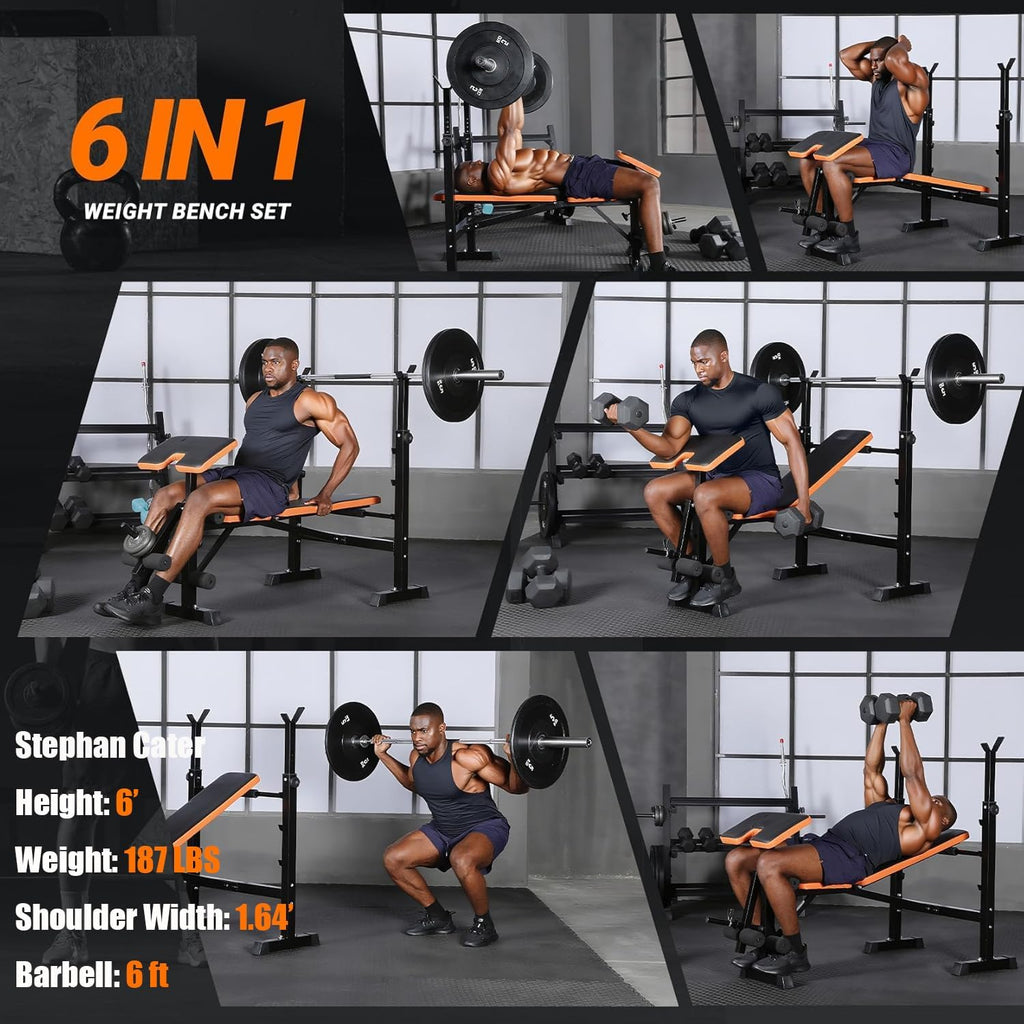 6 in 1 Fast Folding Adjustable Weight Bench Set