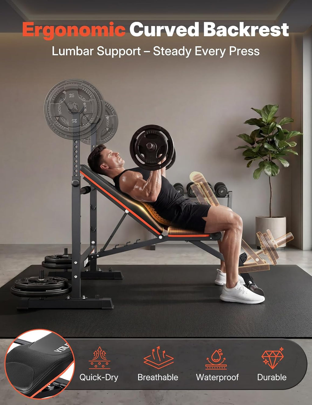 1870LBS Foldable Olympic Weight Bench Multifunction Set