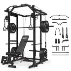 Mikolo Power Cage, Power Rack with Cable Crossover System, 1500LBS Squat Rack with LAT Pull Down System, Workout Cage with Pulley System for Fitness Home Gym