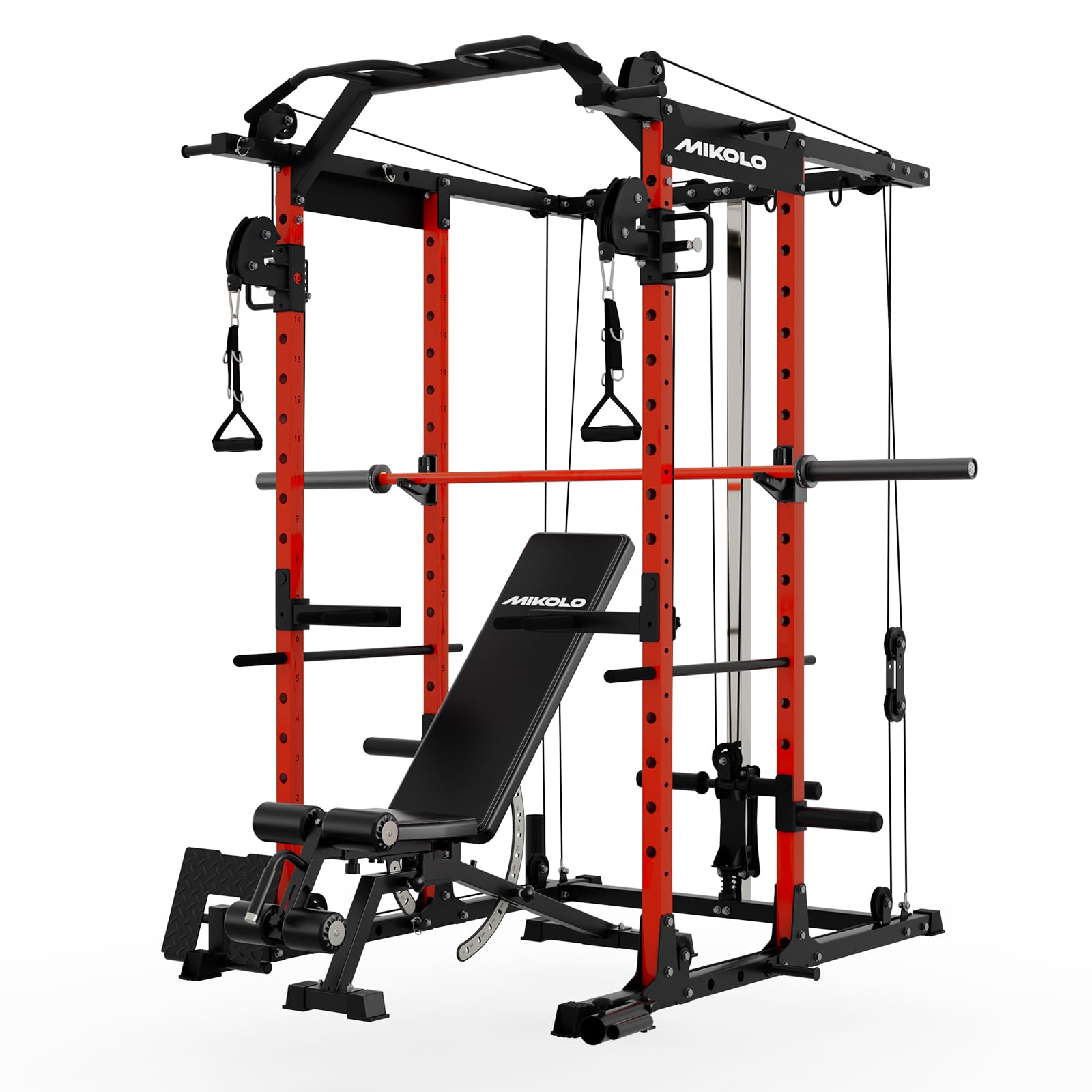 Mikolo Power Cage, Power Rack with Cable Crossover System, 1500LBS Squat Rack with LAT Pull Down System, Workout Cage with Pulley System for Fitness Home Gym