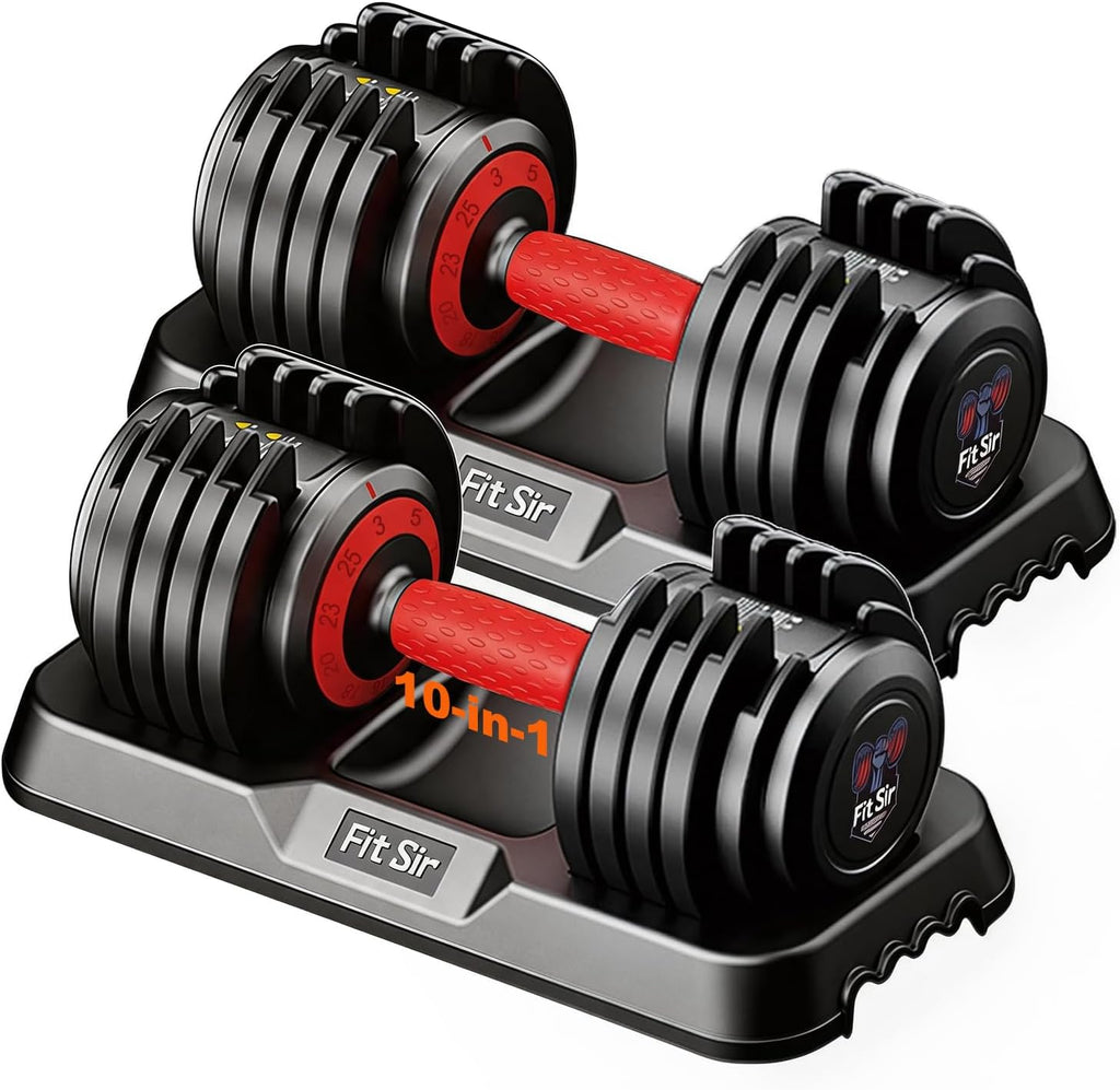 10-in-1 Fast Adjust Adjustable Dumbbell Set with Storage Tray