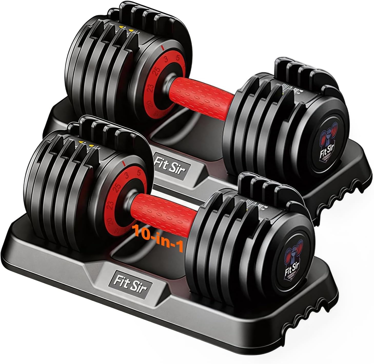 10-in-1 Fast Adjust Adjustable Dumbbell Set with Storage Tray