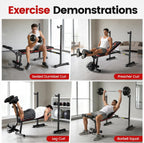 880LBS Fast Foldable Weight Bench with Barbell Rack & Leg Extension