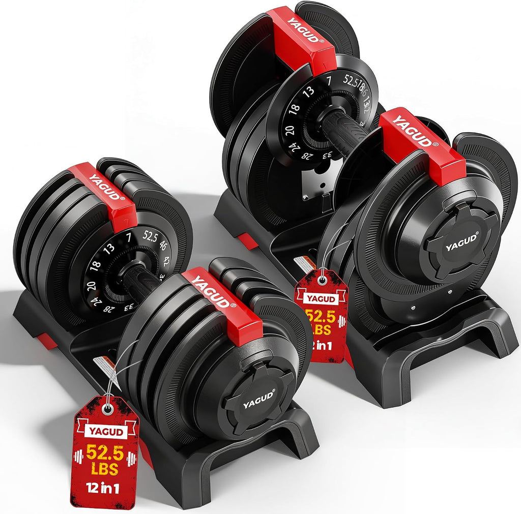 52.5/90 LBS One Rotation Adjustable Dumbbell Set
