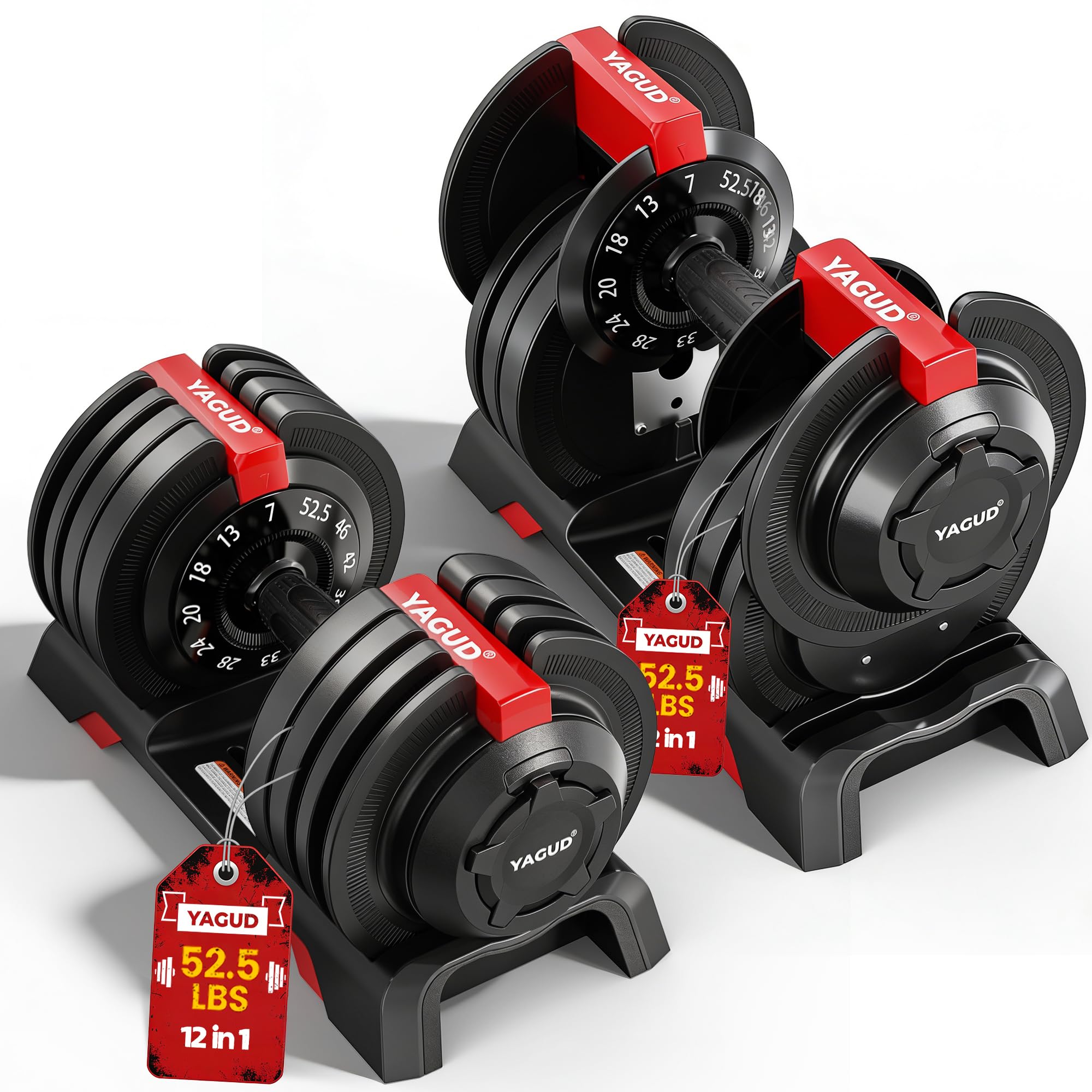 52.5/90 LBS One Rotation Adjustable Dumbbell Set