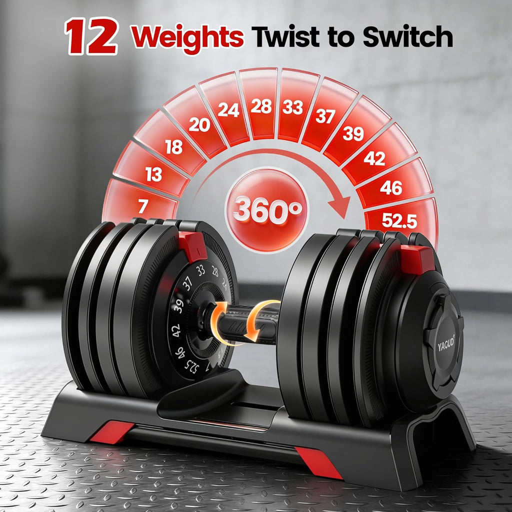 52.5/90 LBS One Rotation Adjustable Dumbbell Set