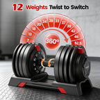52.5/90 LBS One Rotation Adjustable Dumbbell Set