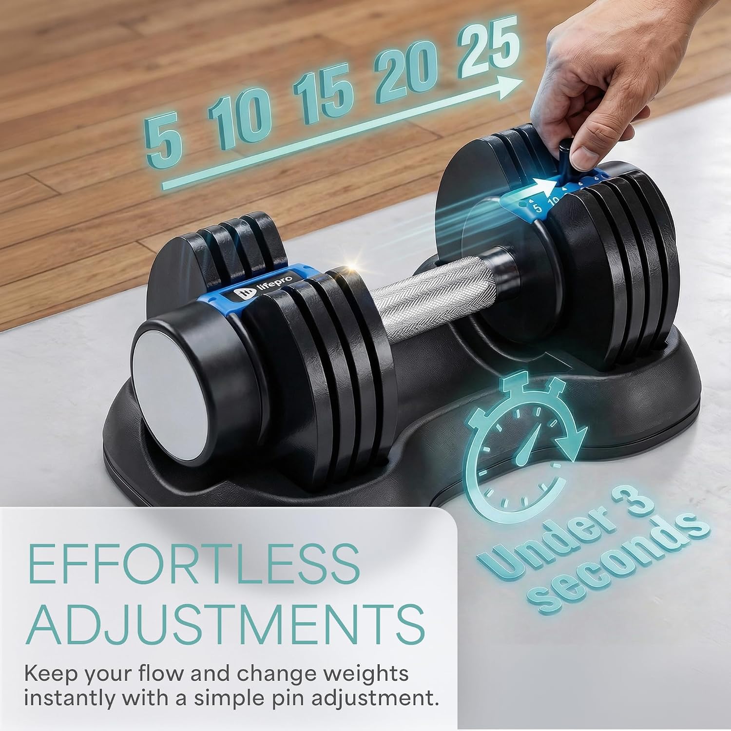 Quick Adjust Space Saving Adjustable Dumbbell Set for Home Gym