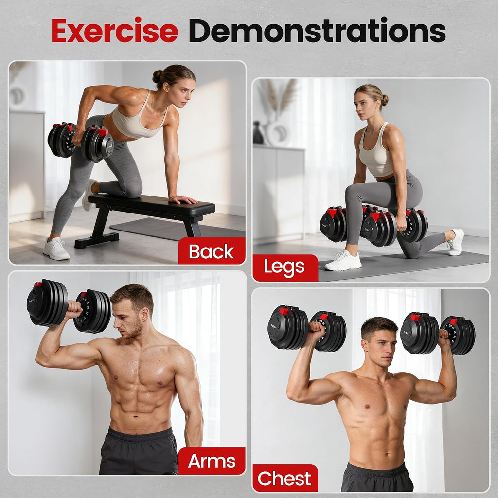 52.5/90 LBS One Rotation Adjustable Dumbbell Set