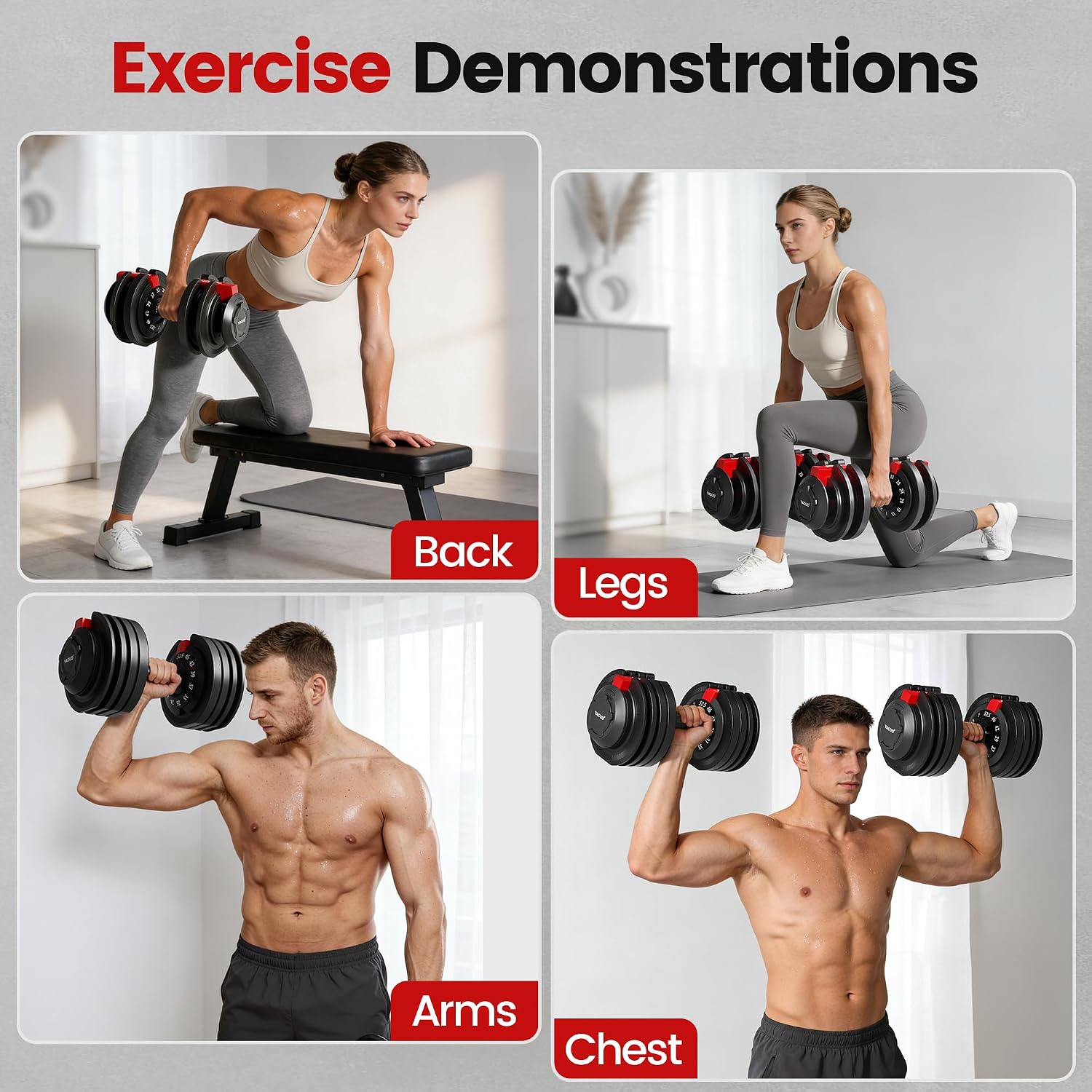 52.5/90 LBS One Rotation Adjustable Dumbbell Set