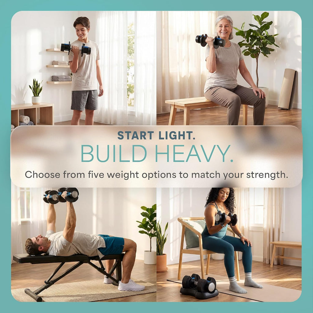 Quick Adjust Space Saving Adjustable Dumbbell Set for Home Gym
