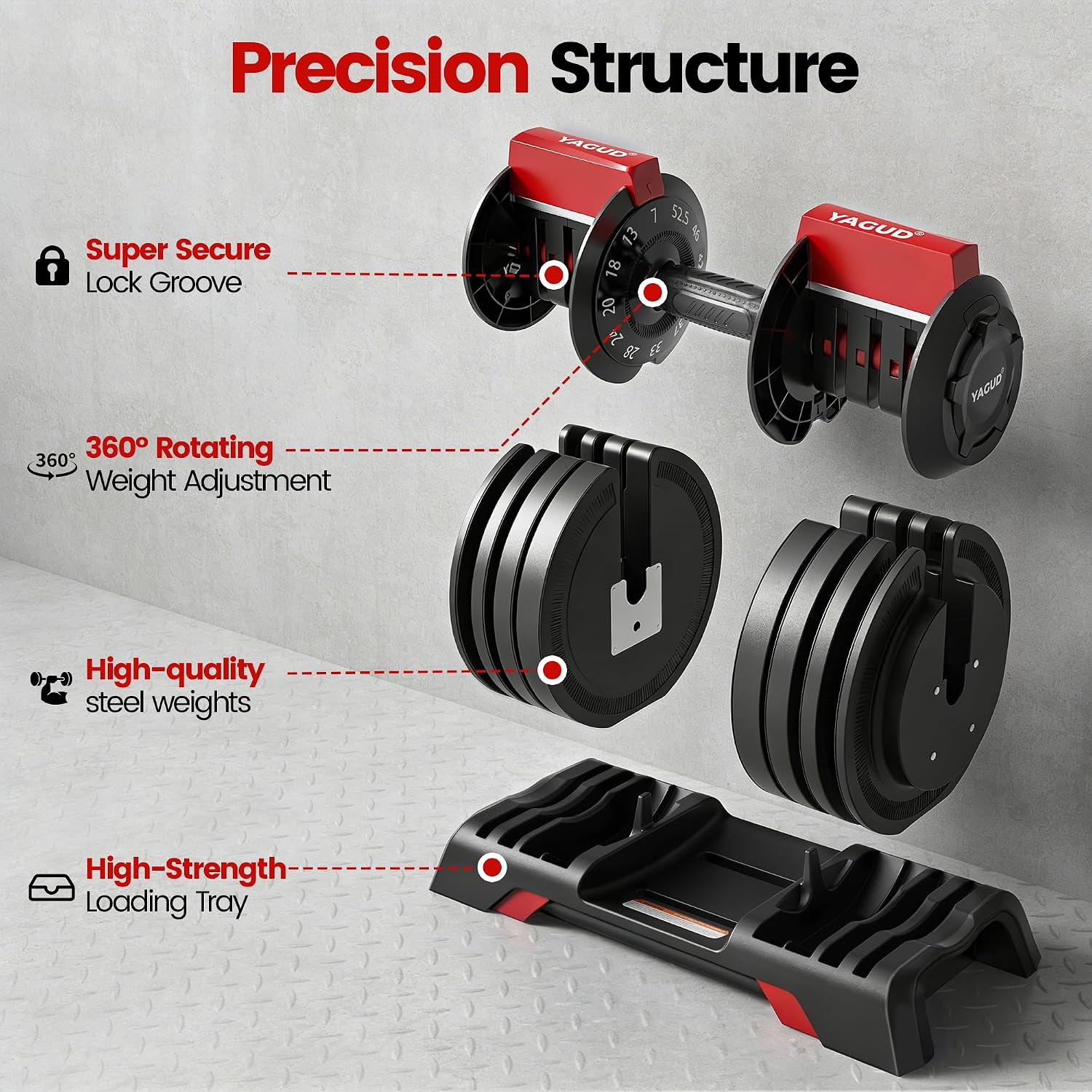 52.5/90 LBS One Rotation Adjustable Dumbbell Set