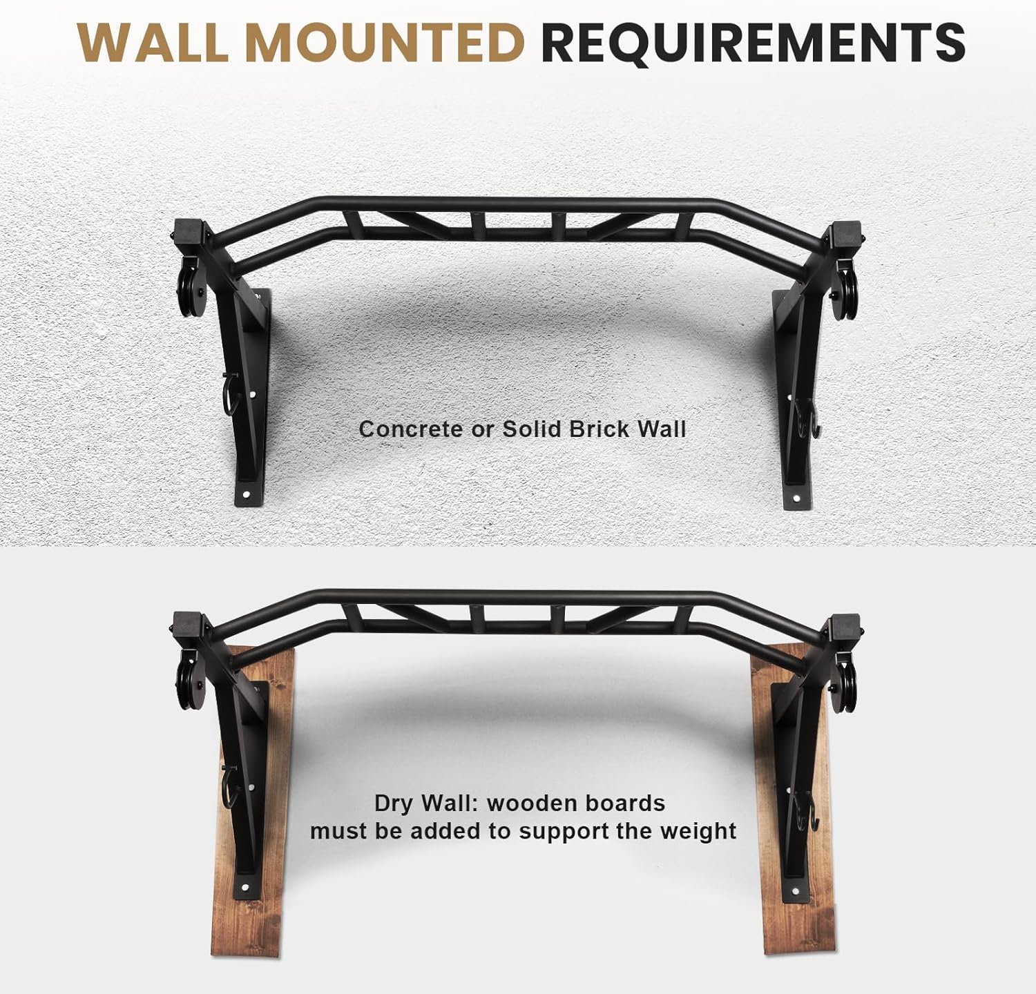 LIONSCOOL Multifunctional Wall Mounted Pull Up Bar with Pulley System, 48" and 16"/24" Multi-Grip Chin Up Bar, Cable Pulley Attachments Included, Perfect for Upper Body Workouts