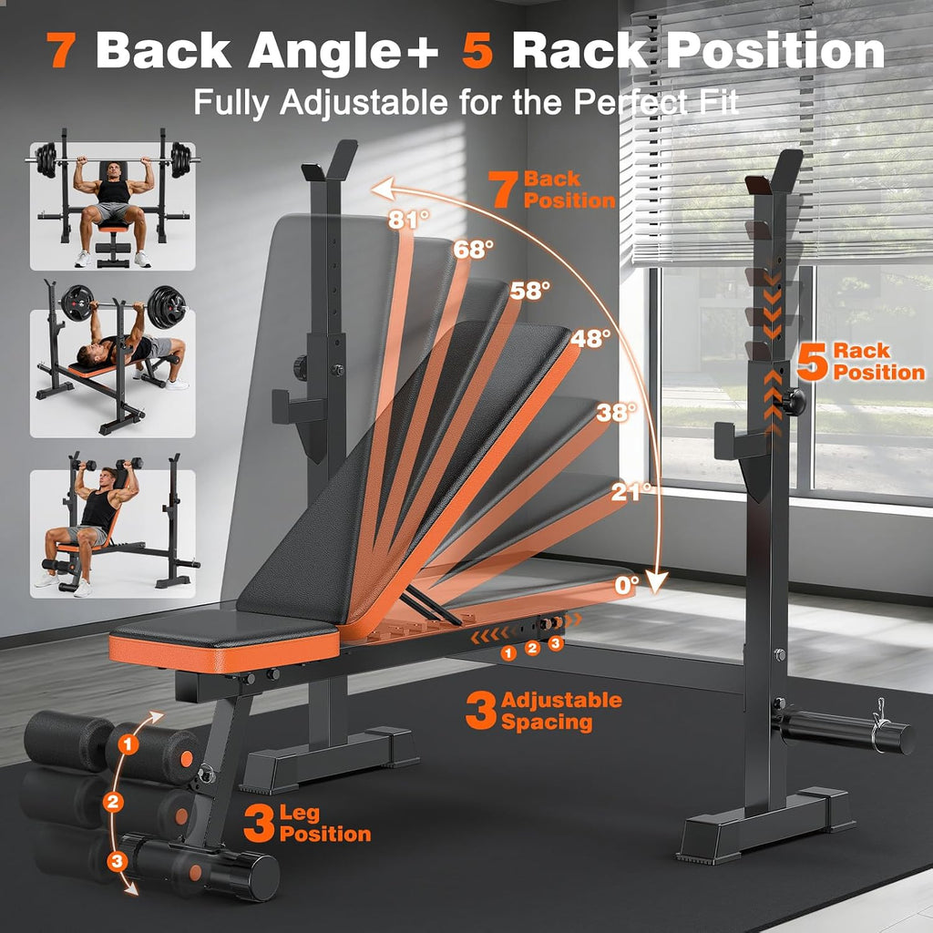 770LBS Adjustable Weight Bench with Squat Rack