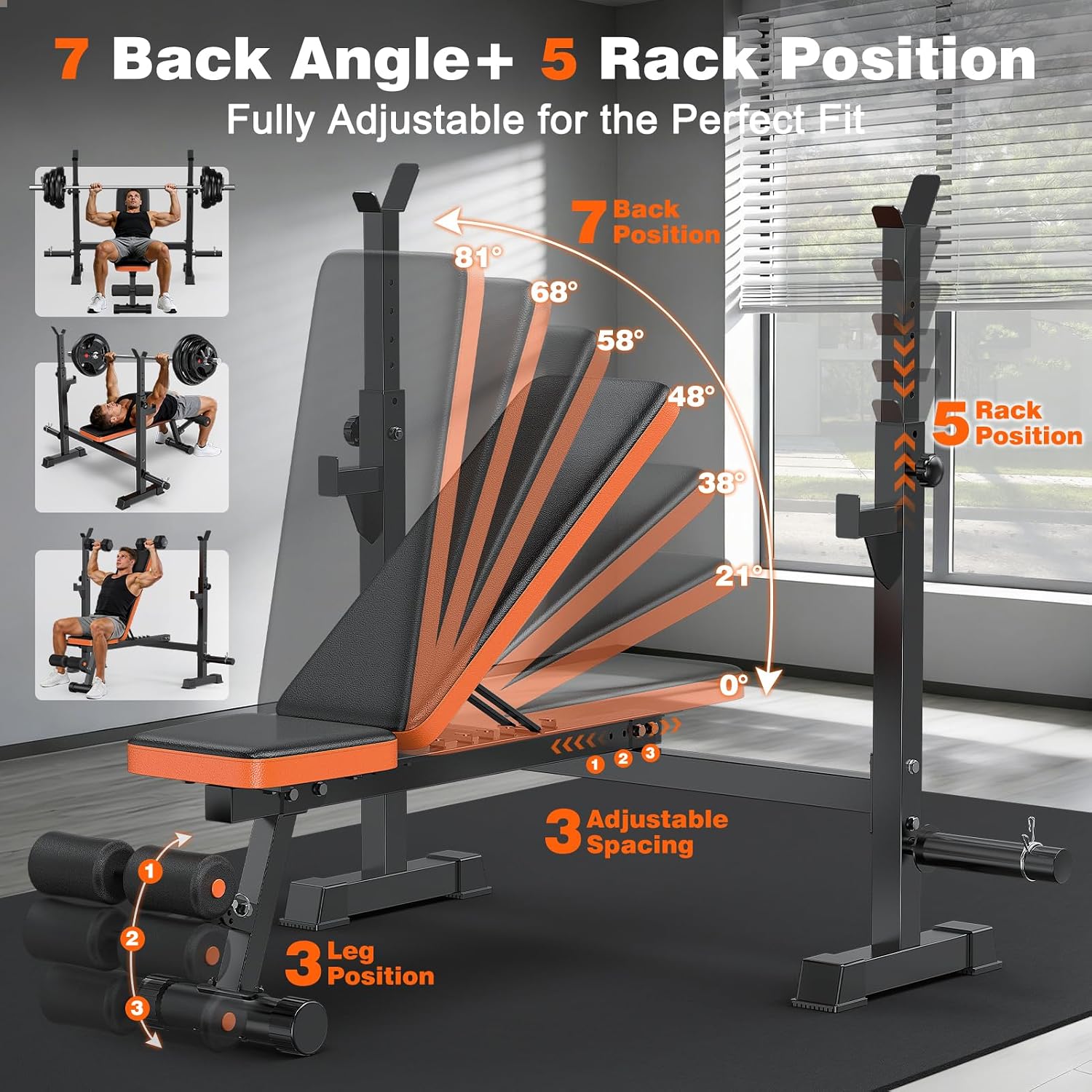 770LBS Adjustable Weight Bench with Squat Rack
